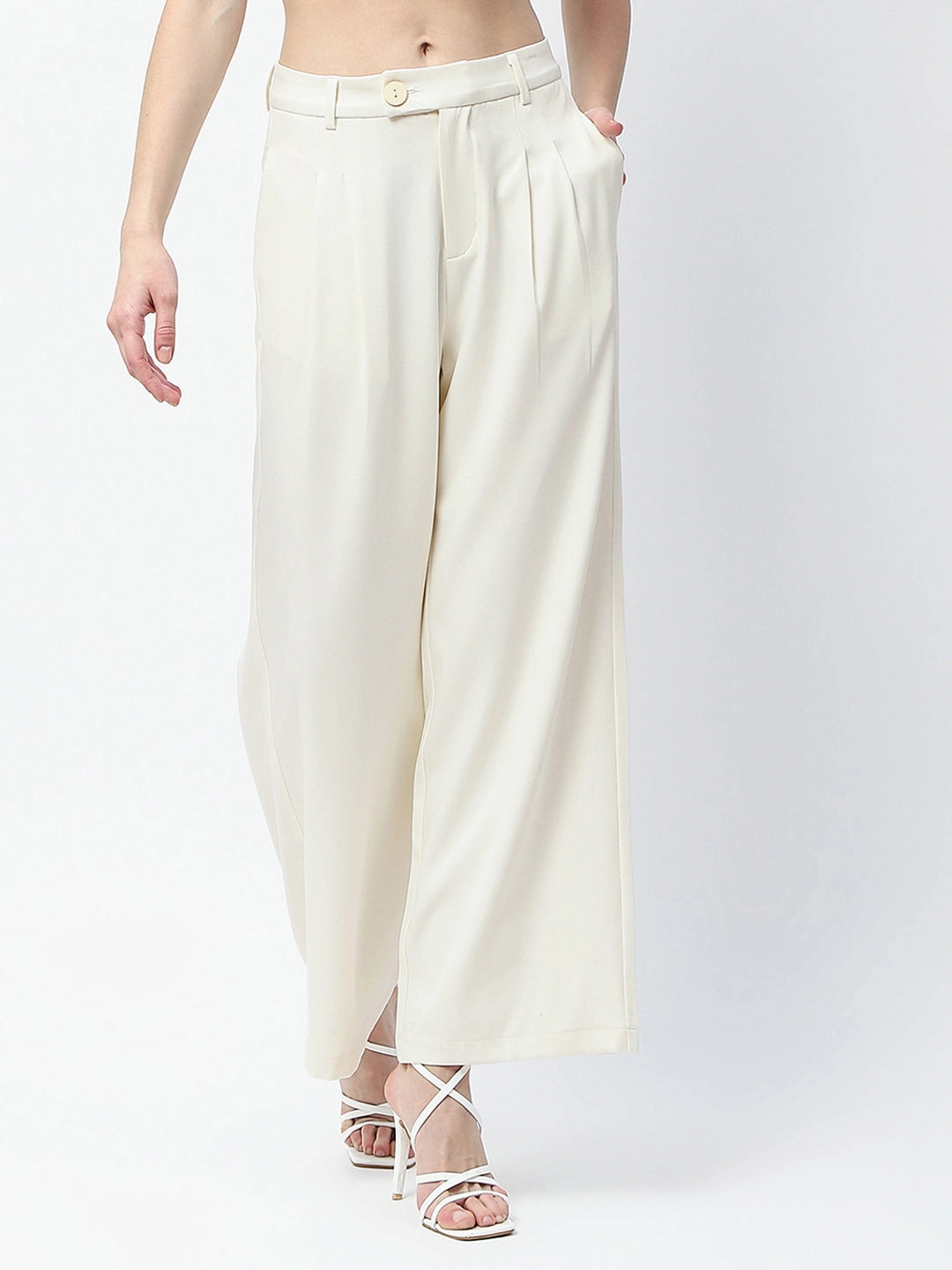 Madame Pleat Detailed Off White Gurkha Trousers Brushed Interior Glow In The Dark Accent Trim