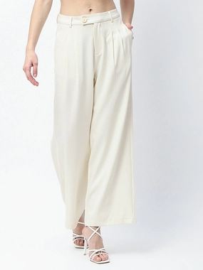 Madame Pleat Detailed Off White Gurkha Trousers Brushed Interior Glow In The Dark Accent Trim