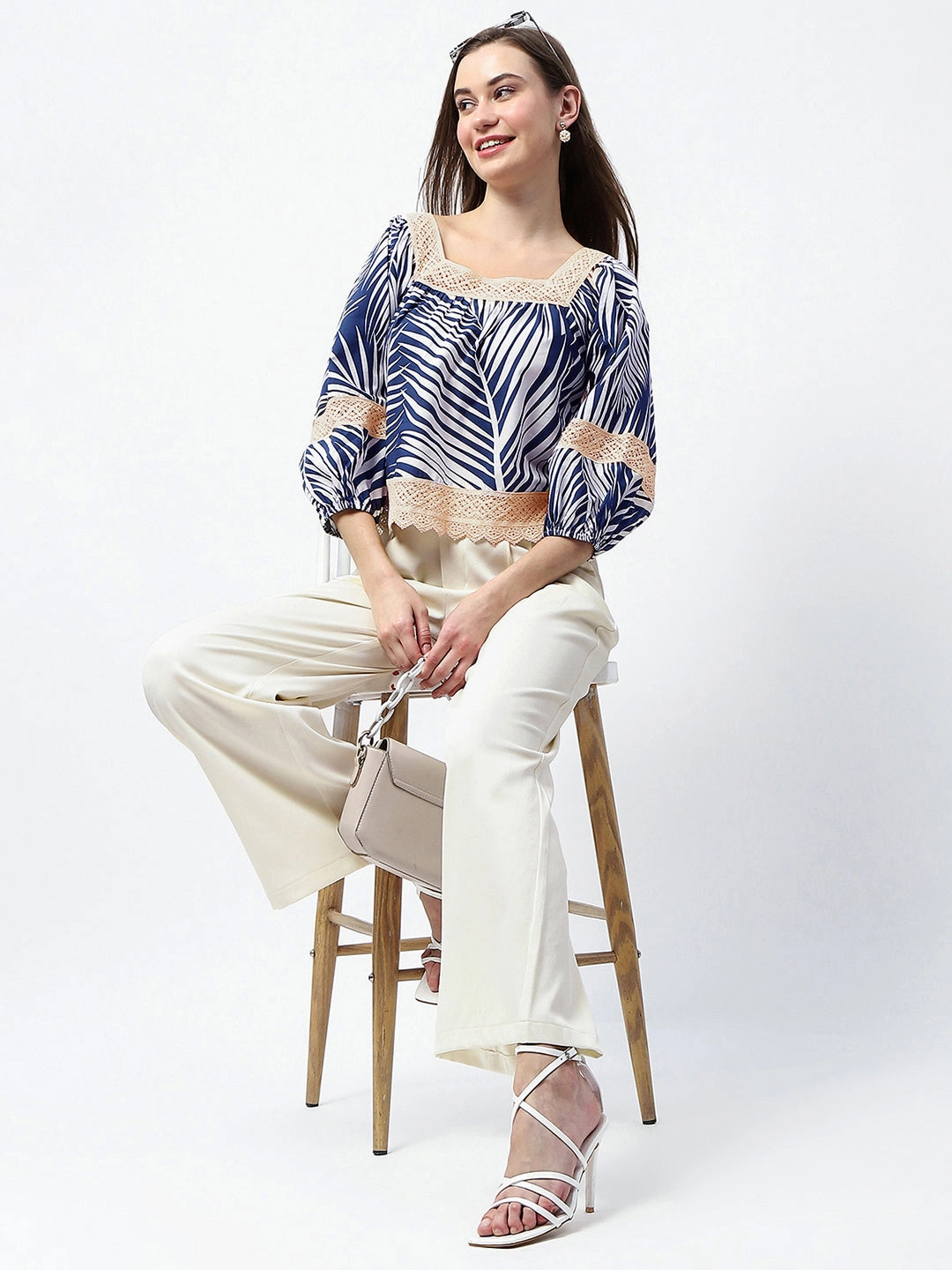 Light Deflection Fabric Layered Shoulder Madame Pleat Detailed Off White Gurkha Trousers