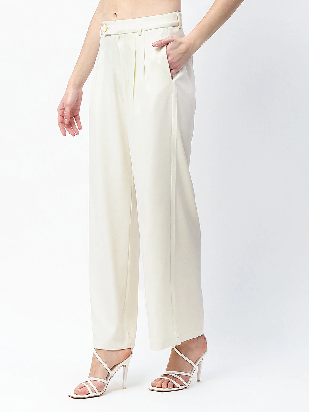 NonScratchSurface Madame Pleat Detailed Off White Gurkha Trousers