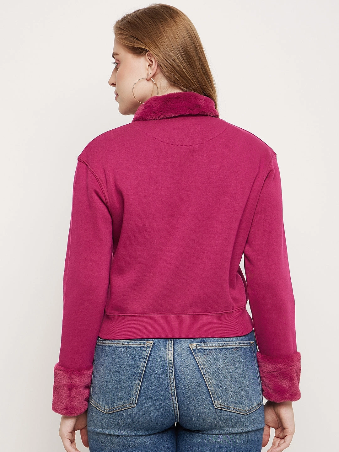 product camping suitable functionality Madame Plum Faux Fur Collared Crop Sweatshirt