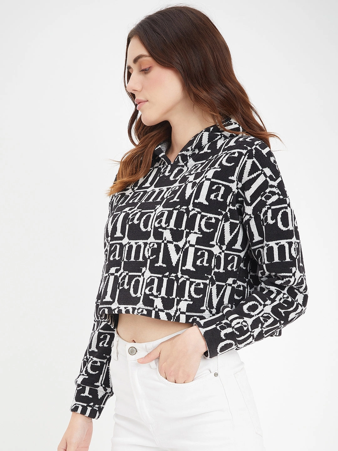 vacation wear Layered Madame Printed Black Sweatshirt