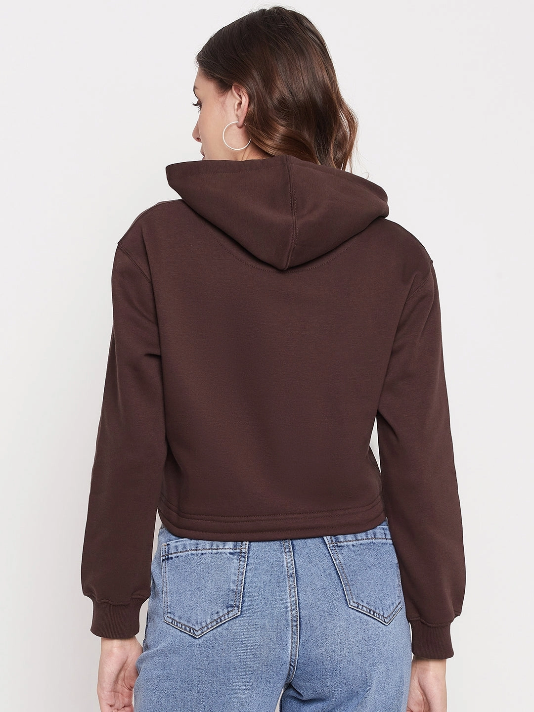 Madame Printed Coffee Brown Crop Sweatshirt Street Active