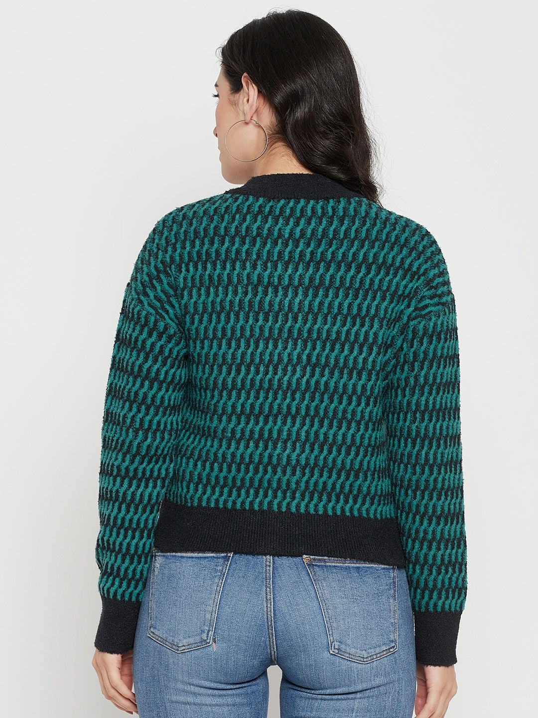 Comfy Layer Madame Printed Emerald Green Sweater