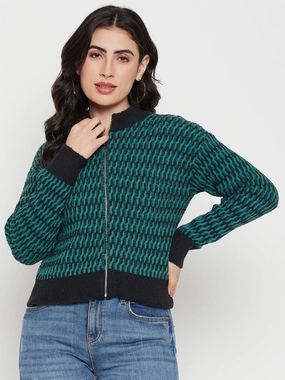 Layered Fashion Madame Printed Emerald Green Sweater