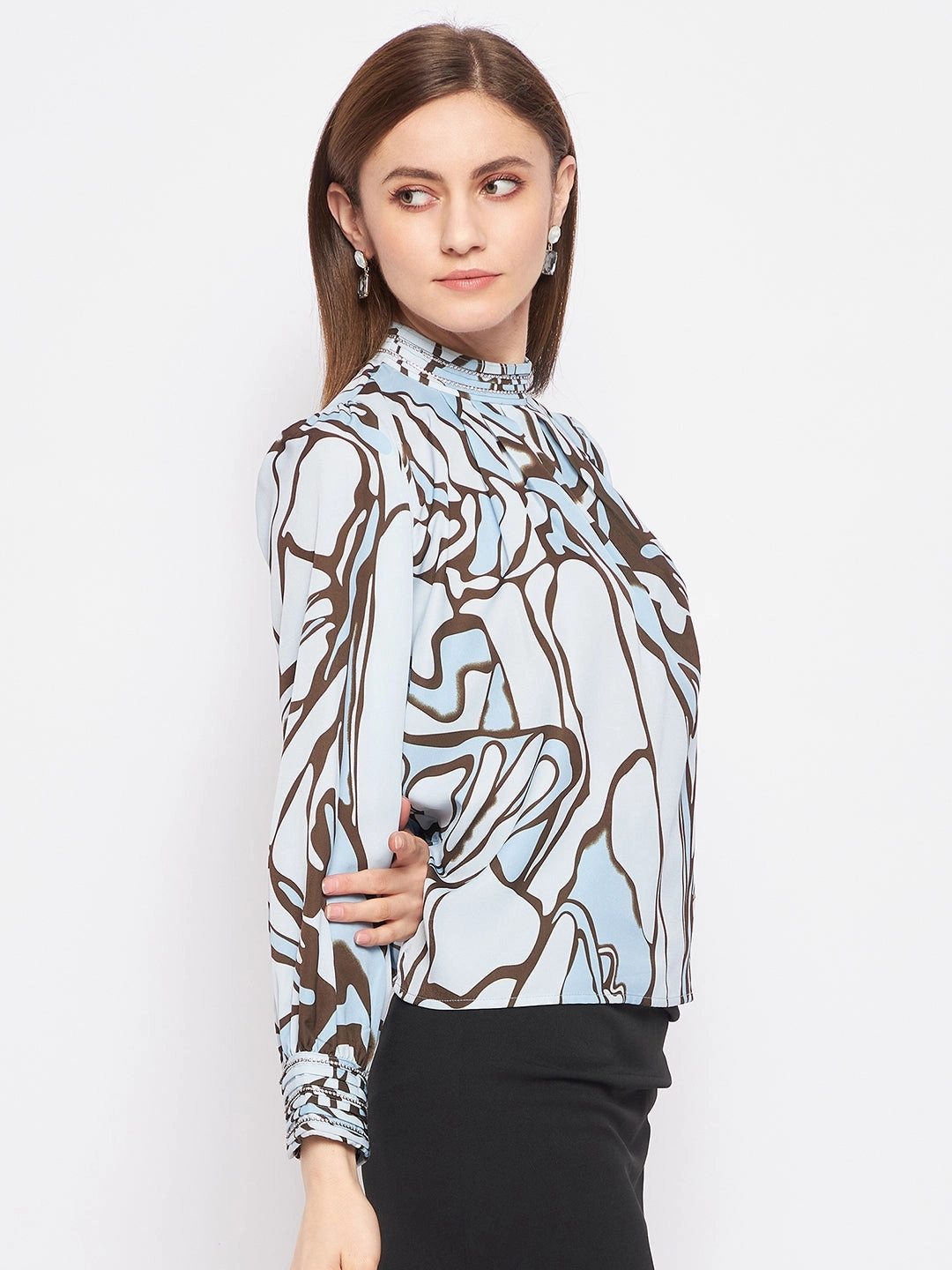 Ethically Sourced Material Chic Look Madame Printed Floral Motif Blue Top