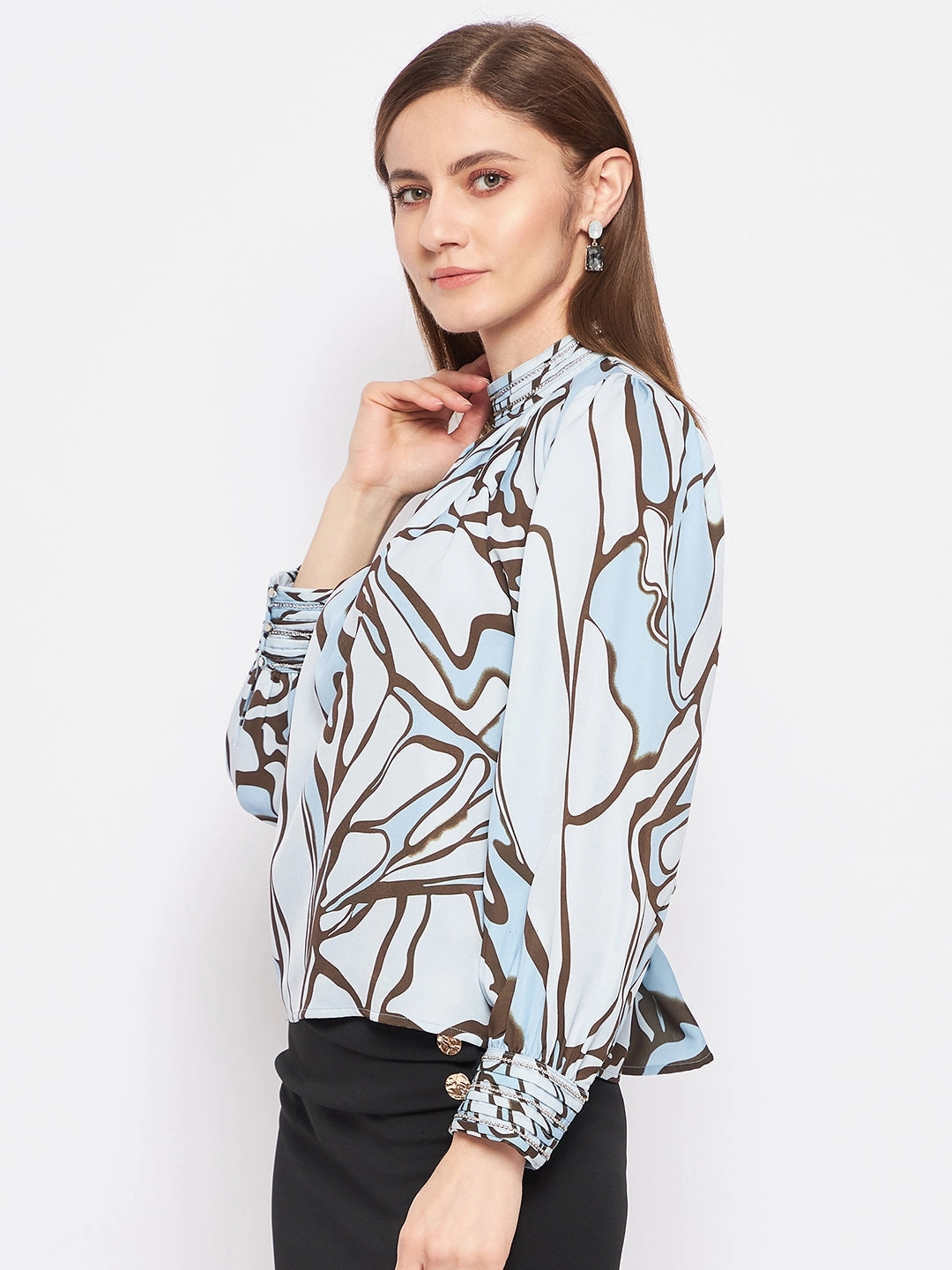 Four Way Stretch Fabric Microfiber texture Madame Printed Floral Motif Blue Top