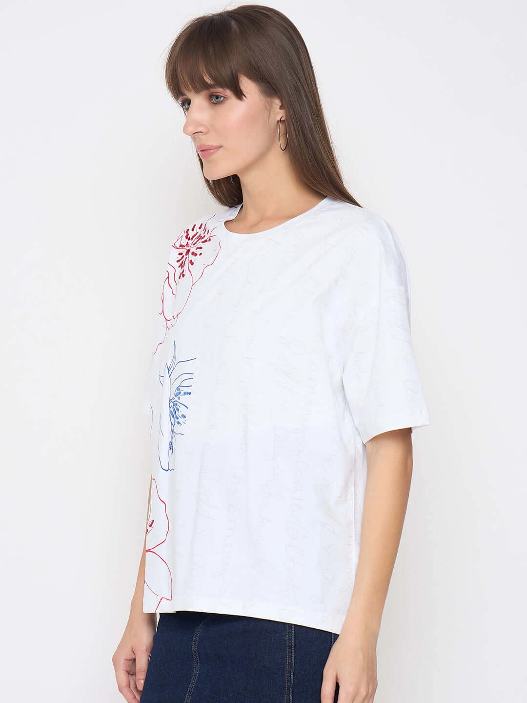 Madame Printed Handwork Detail White Sinker T-shirt Perfectly Fit Non Shrink Material