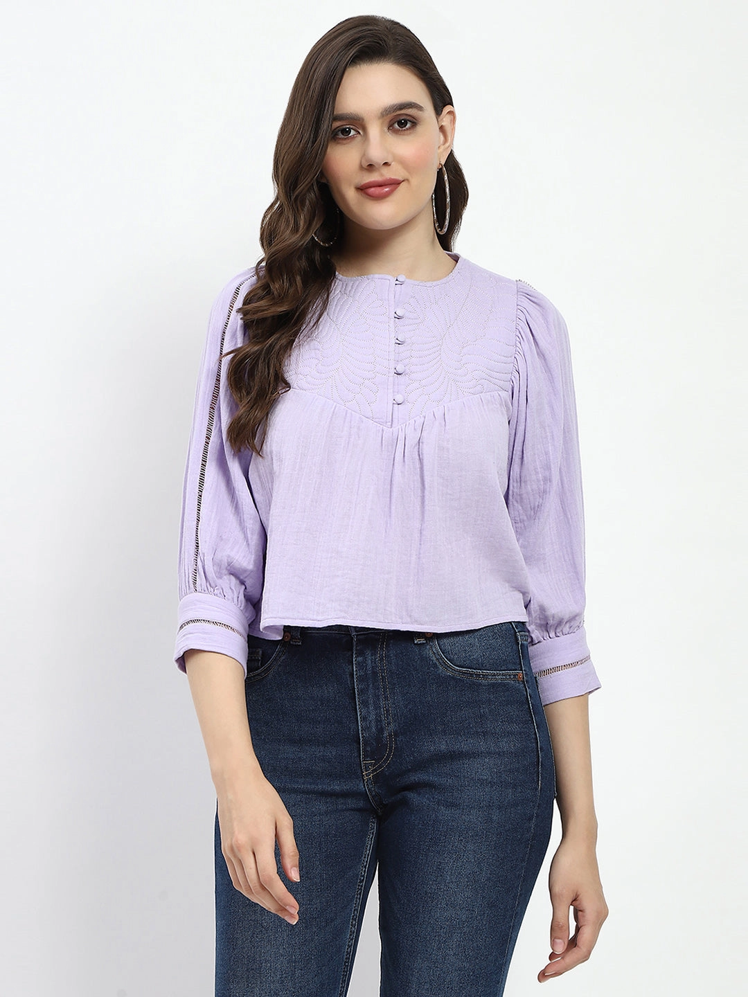 FlatlockStitching DurableStitching Madame Puff Sleeve Lilac Tunic Top