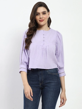 FlatlockStitching DurableStitching Madame Puff Sleeve Lilac Tunic Top