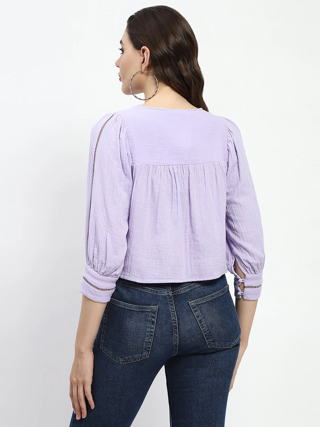 Madame Puff Sleeve Lilac Tunic Top Tencel Lyocell Fiber Reinforced Buttonholes