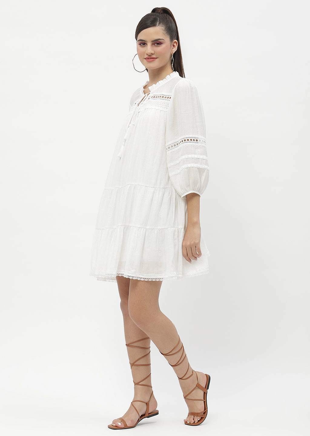 Madame Puff Sleeve Off-White Dress knee-length