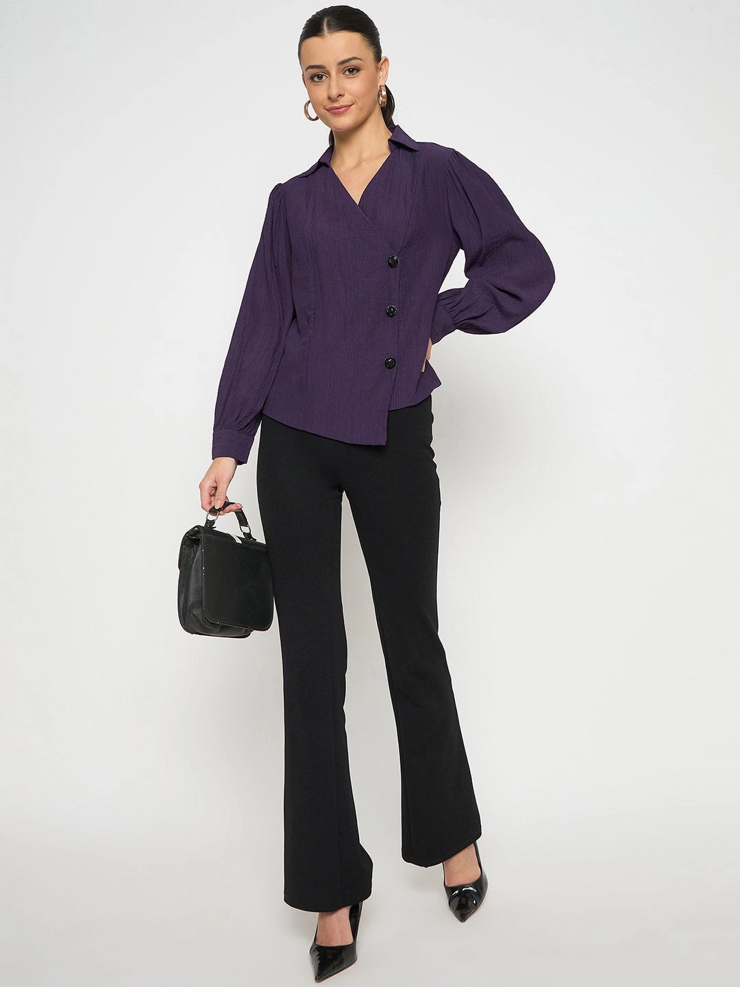 Formal Tank Multi Panel Cut Madame Purple Asymmetrical Front Hemline Rayon Blend Shirt