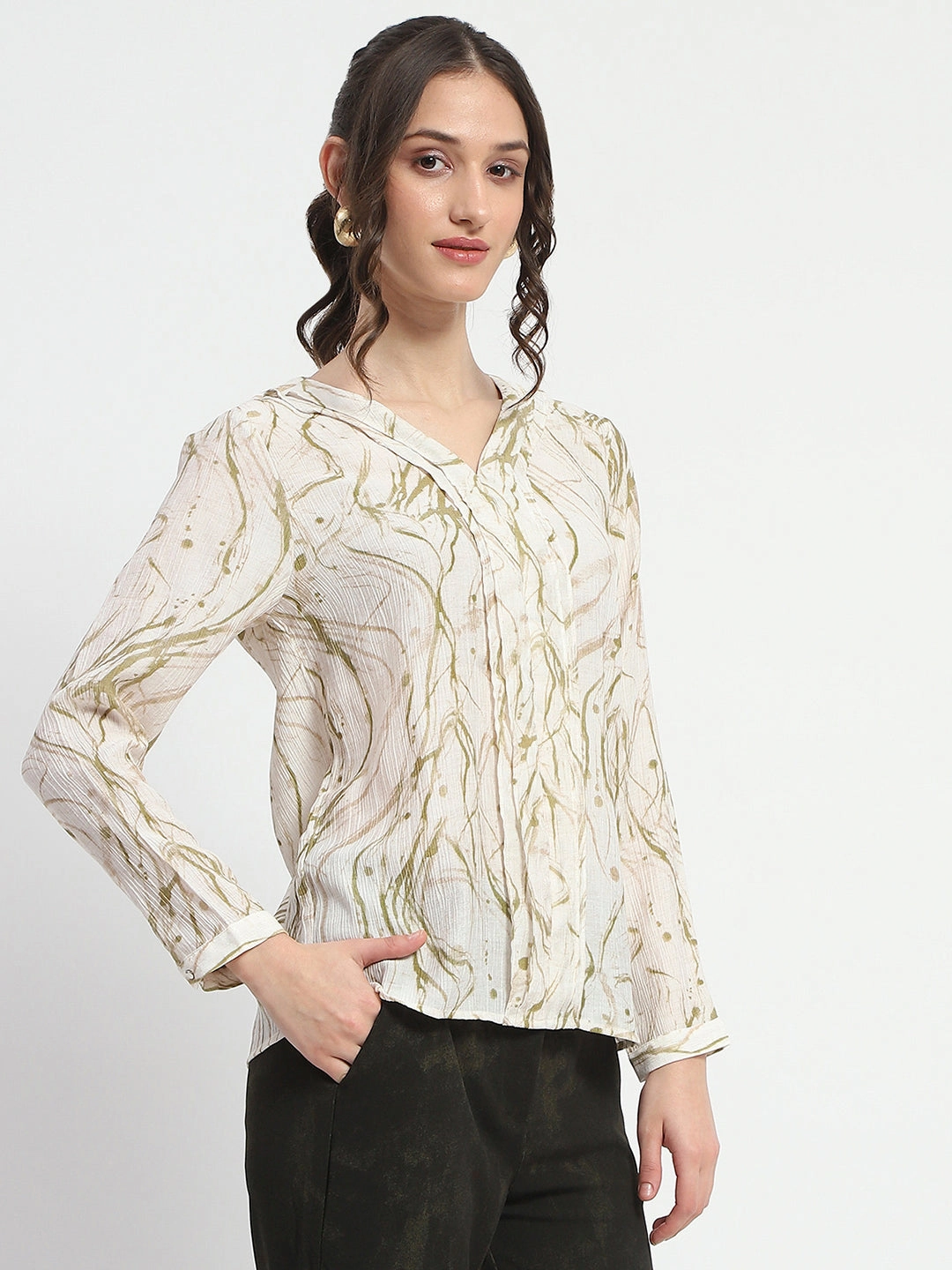 Printed top EcoFriendly Manufacturing Madame Rayon Blend Abstract Print Green Top