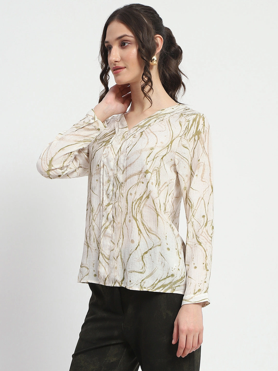 MidweightJersey Yarn Dyed Fabric Madame Rayon Blend Abstract Print Green Top