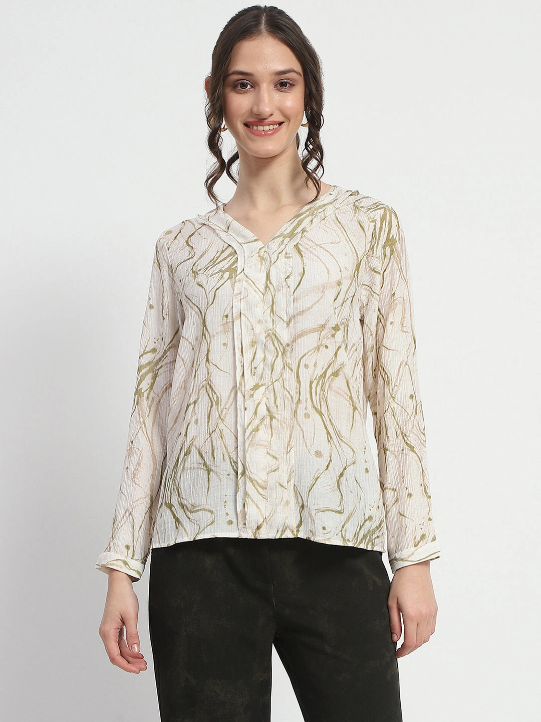All Day Comfort Madame Rayon Blend Abstract Print Green Top