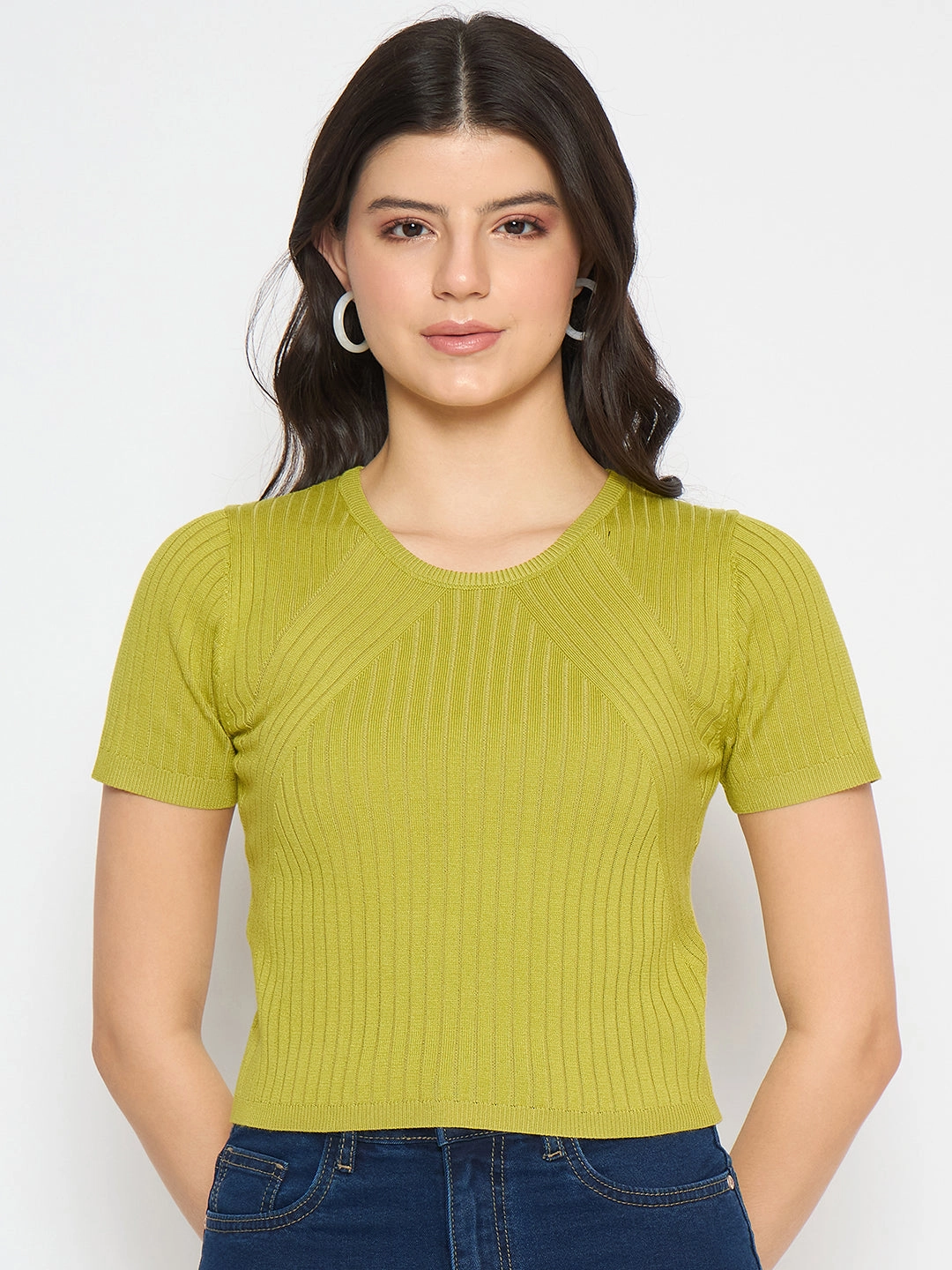 ErgonomicShape Madame Ribbed Sold Green Knitted Crop Top