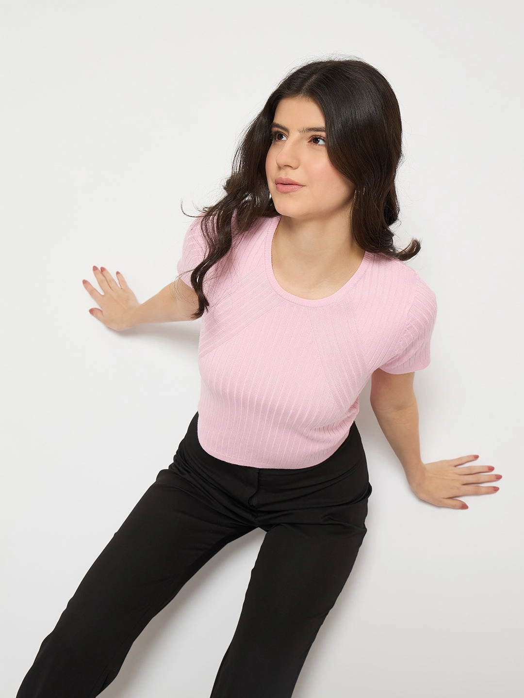 Madame Ribbed Sold Pink Knitted Crop Top Unstructured Fit High Visibility Trim