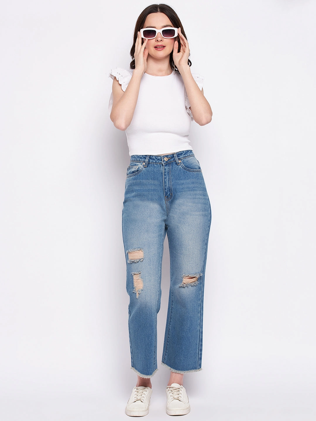 No Gap Waist Madame Ripped Mi-Rise Double Wash Flared Jeans