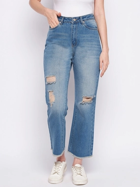 Street Mood Madame Ripped Mi-Rise Double Wash Flared Jeans