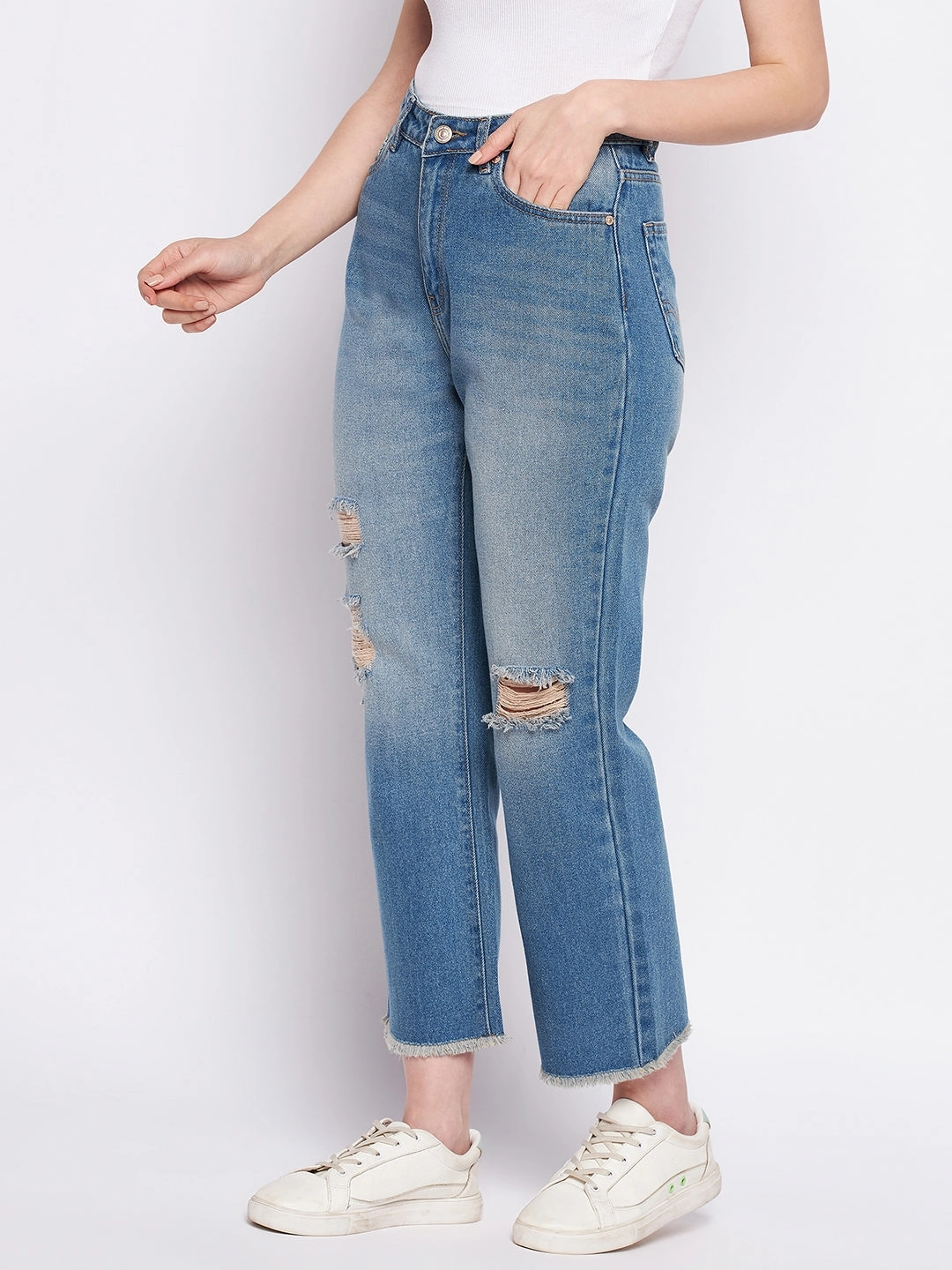 Everyday Confidence Madame Ripped Mi-Rise Double Wash Flared Jeans