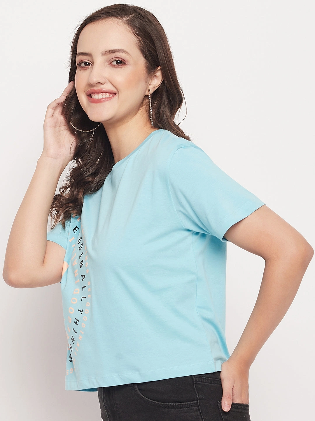 Madame Round Neck Printed Cotton T-shirt Casual Active