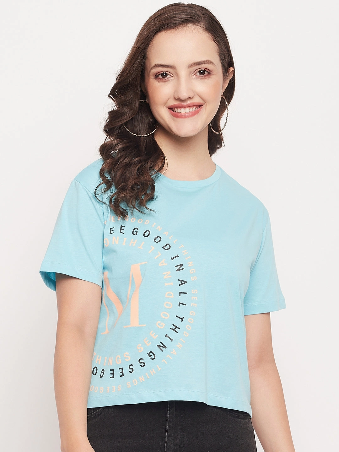 Madame Round Neck Printed Cotton T-shirt Wrinkle Resistant