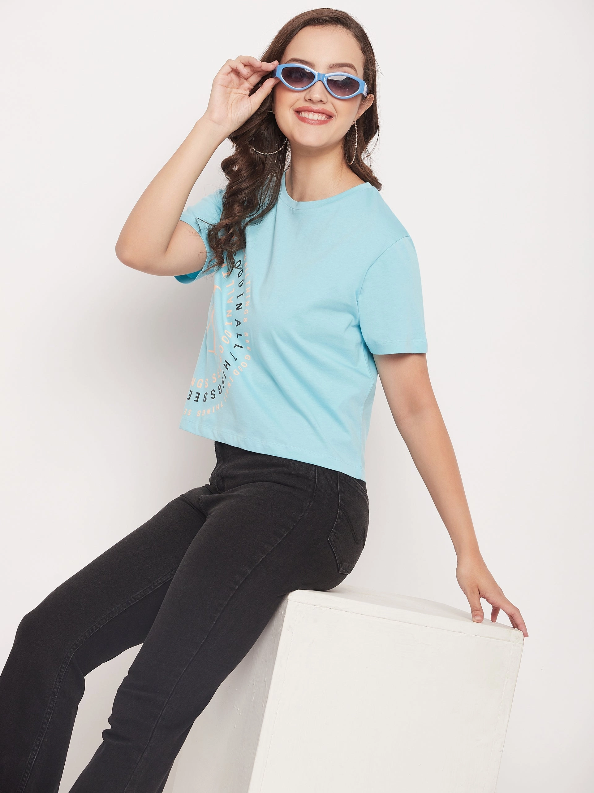 Madame Round Neck Printed Cotton T-shirt Comfortable Layers