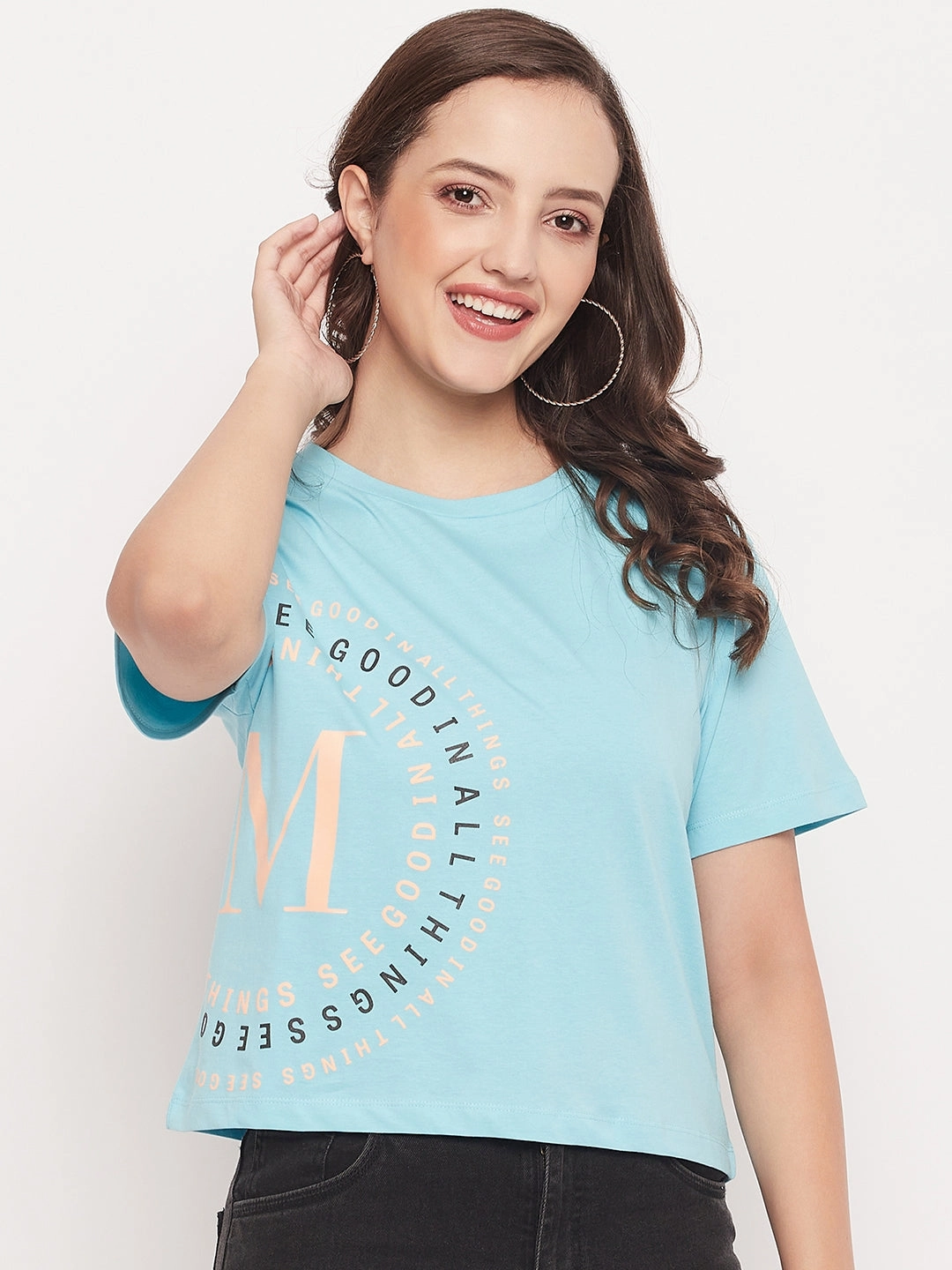 Oversized Cut Madame Round Neck Printed Cotton T-shirt