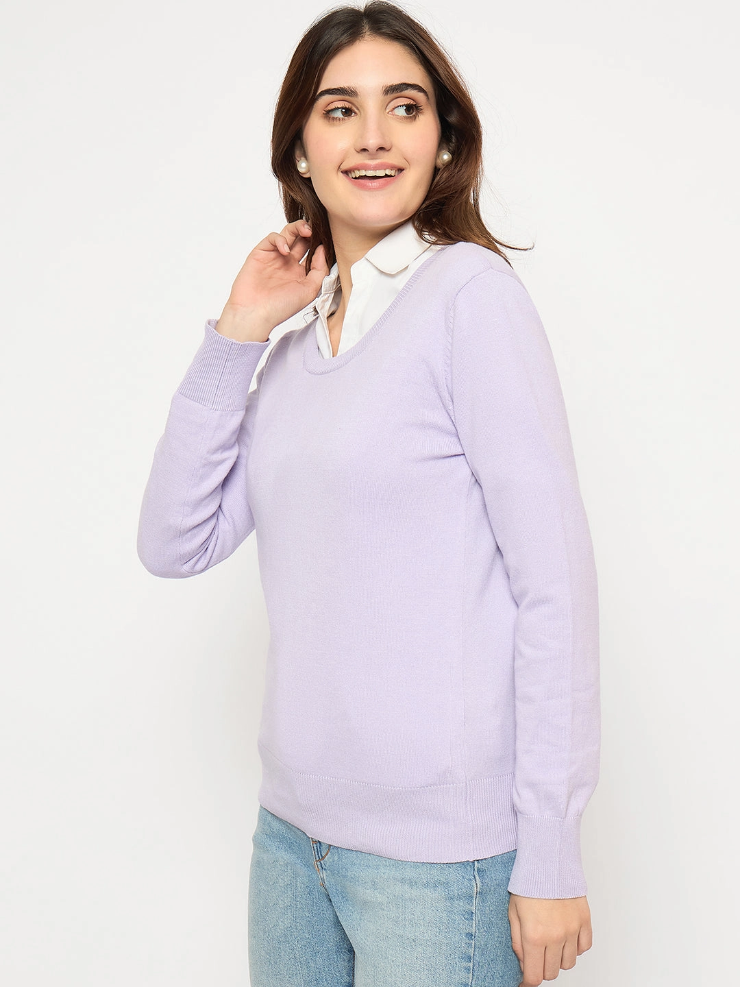 Madame Round Neck Ribbed Cuff Mauve Sweater Cozy Everyday Relaxed Design