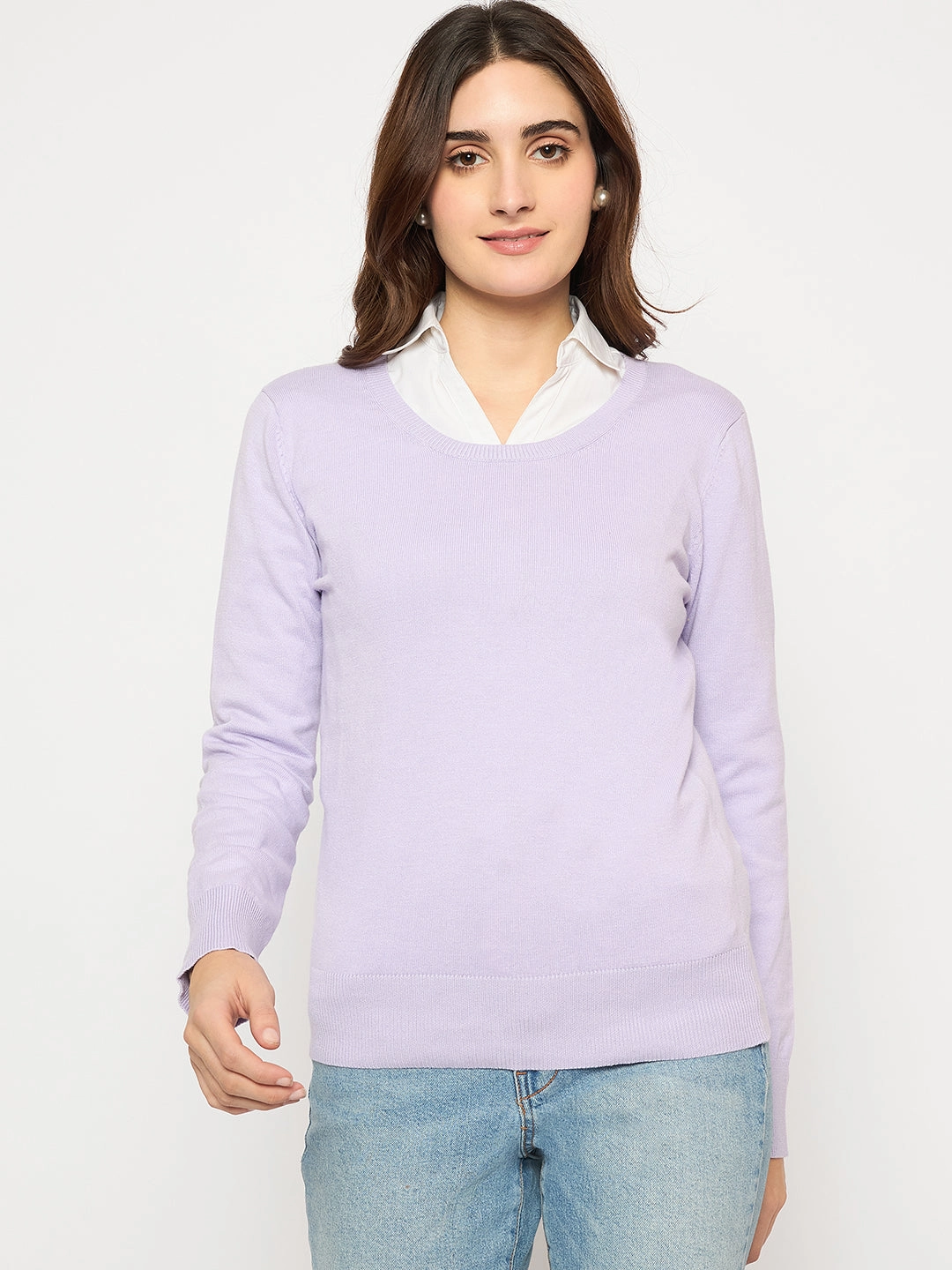 Madame Round Neck Ribbed Cuff Mauve Sweater Plush Interior