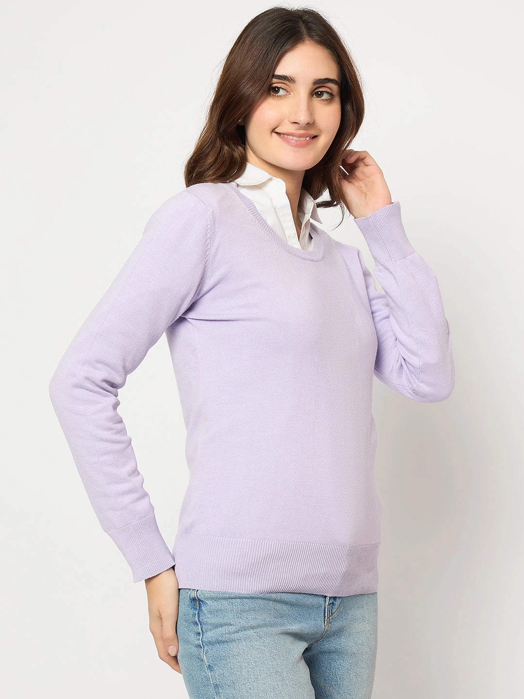 Madame Round Neck Ribbed Cuff Mauve Sweater Cozy Piece