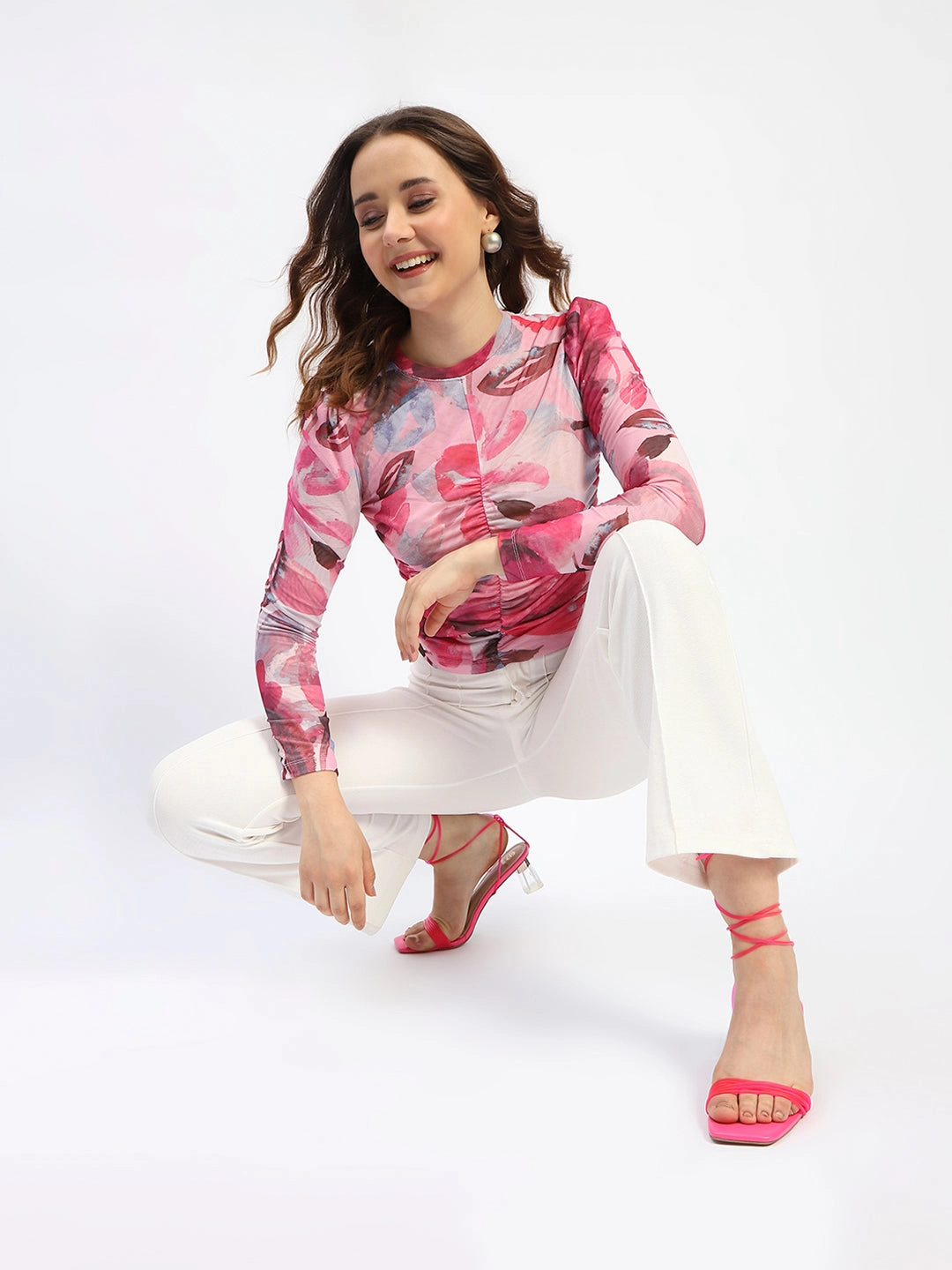 AntiStaticTreatment OdorControl Madame Ruched Floral Print Pink Top