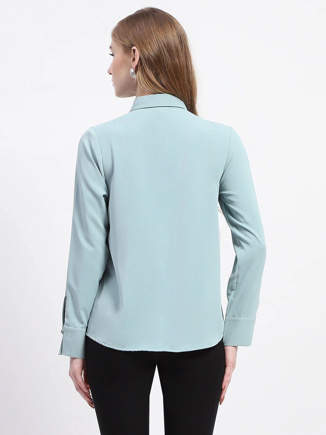 Comfortable Look Spring Break Madame Ruffle Collar Solid Grey Shirt
