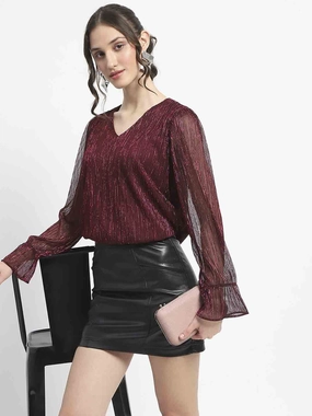 Stylish Jacket Summer Style Madame Ruffle Sleeve Plum Shimmery Top