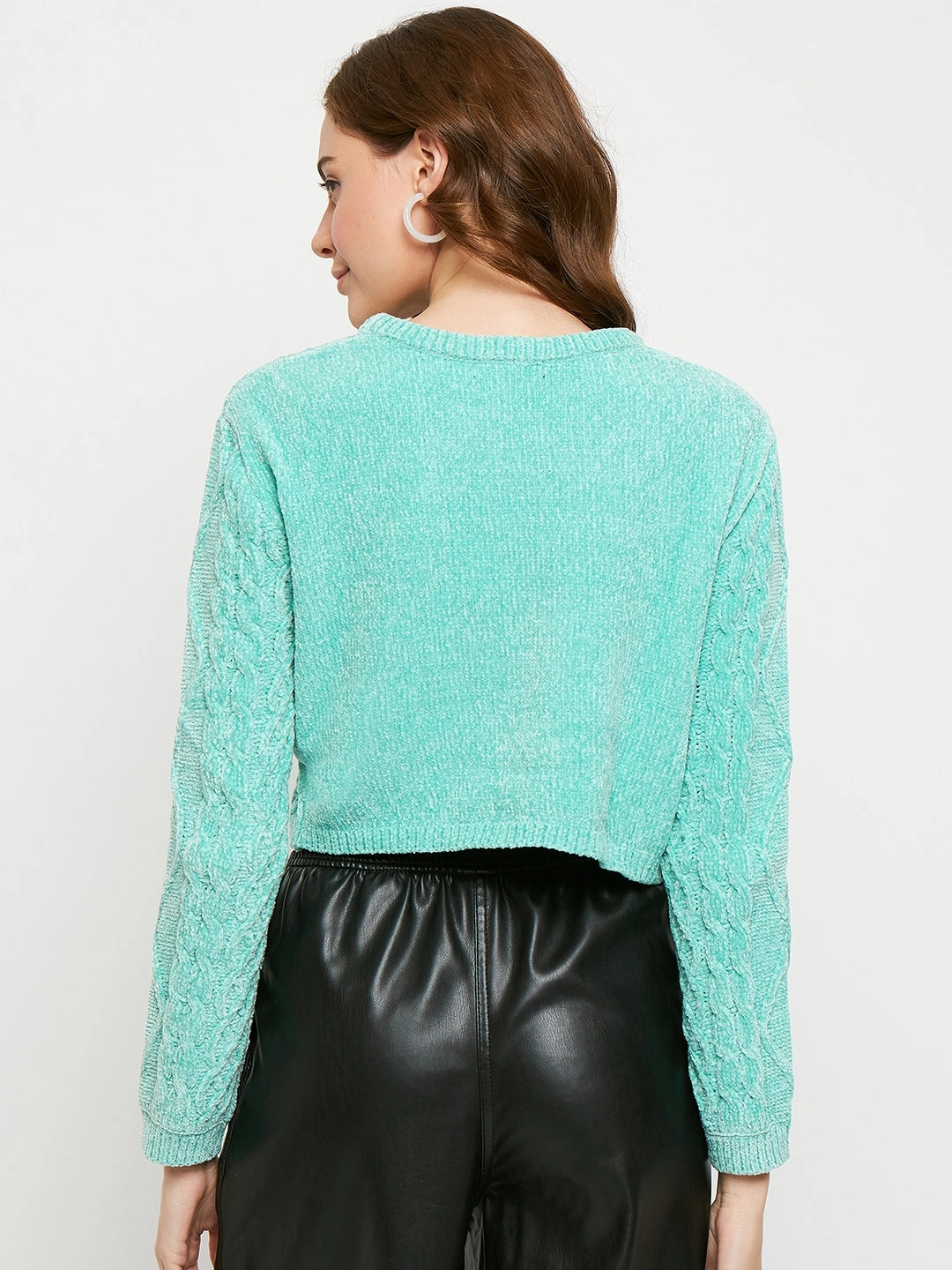 Multi Layer Insulation Cozy Vibe Madame Sea Green Cable Knit Sweater