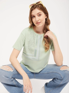 Madame Sea Green Typography T-Shirt Casual Appeal