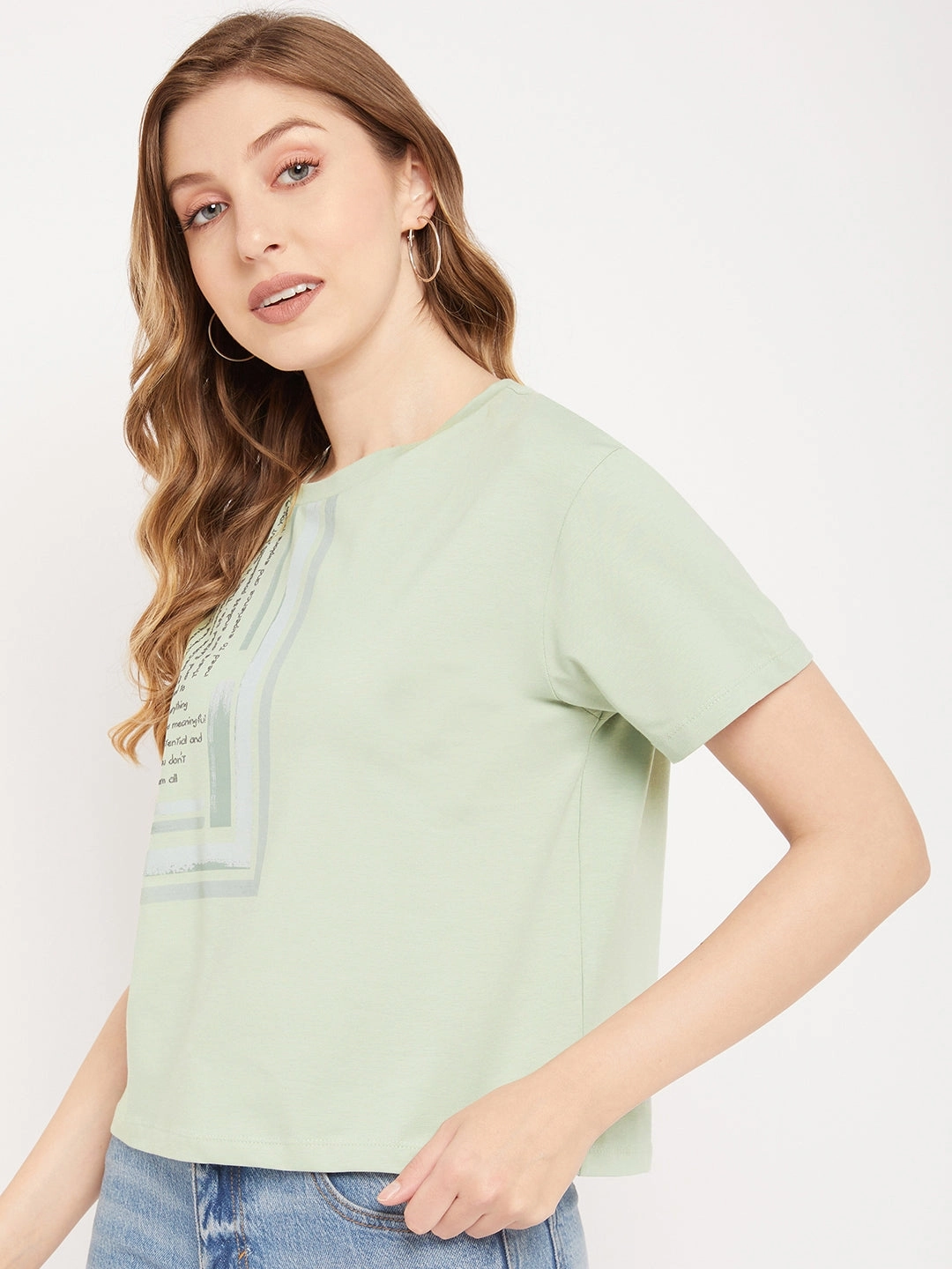Madame Sea Green Typography T-Shirt Breathable Style