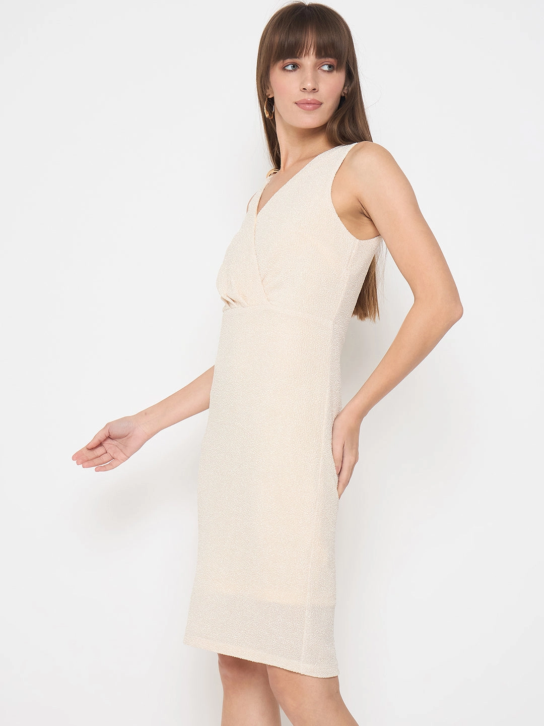 Bride Friend Gift-Worthy Madame Self Design Bodycon Mini Off White Dress