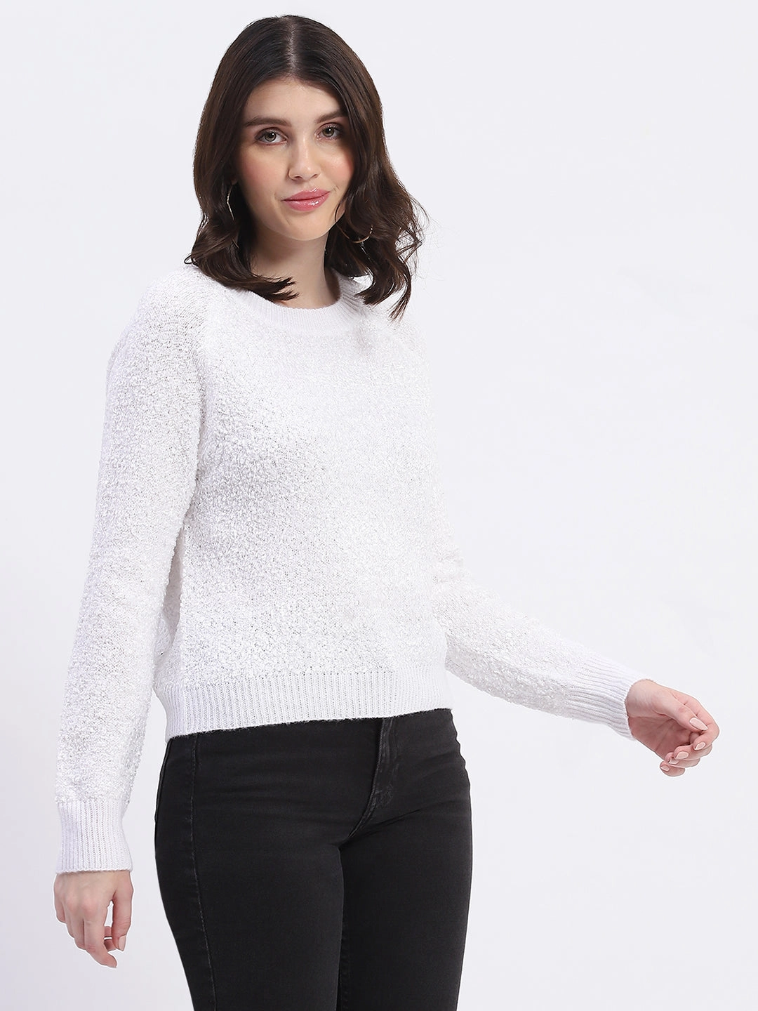 Abrasion Resistant Seams Madame Self Design Off White Sweater