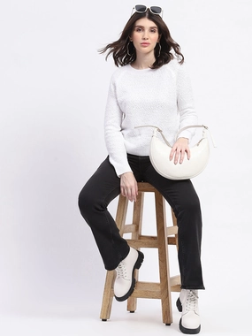 Biodegradable Fiber Option Cozy Touch Madame Self Design Off White Sweater
