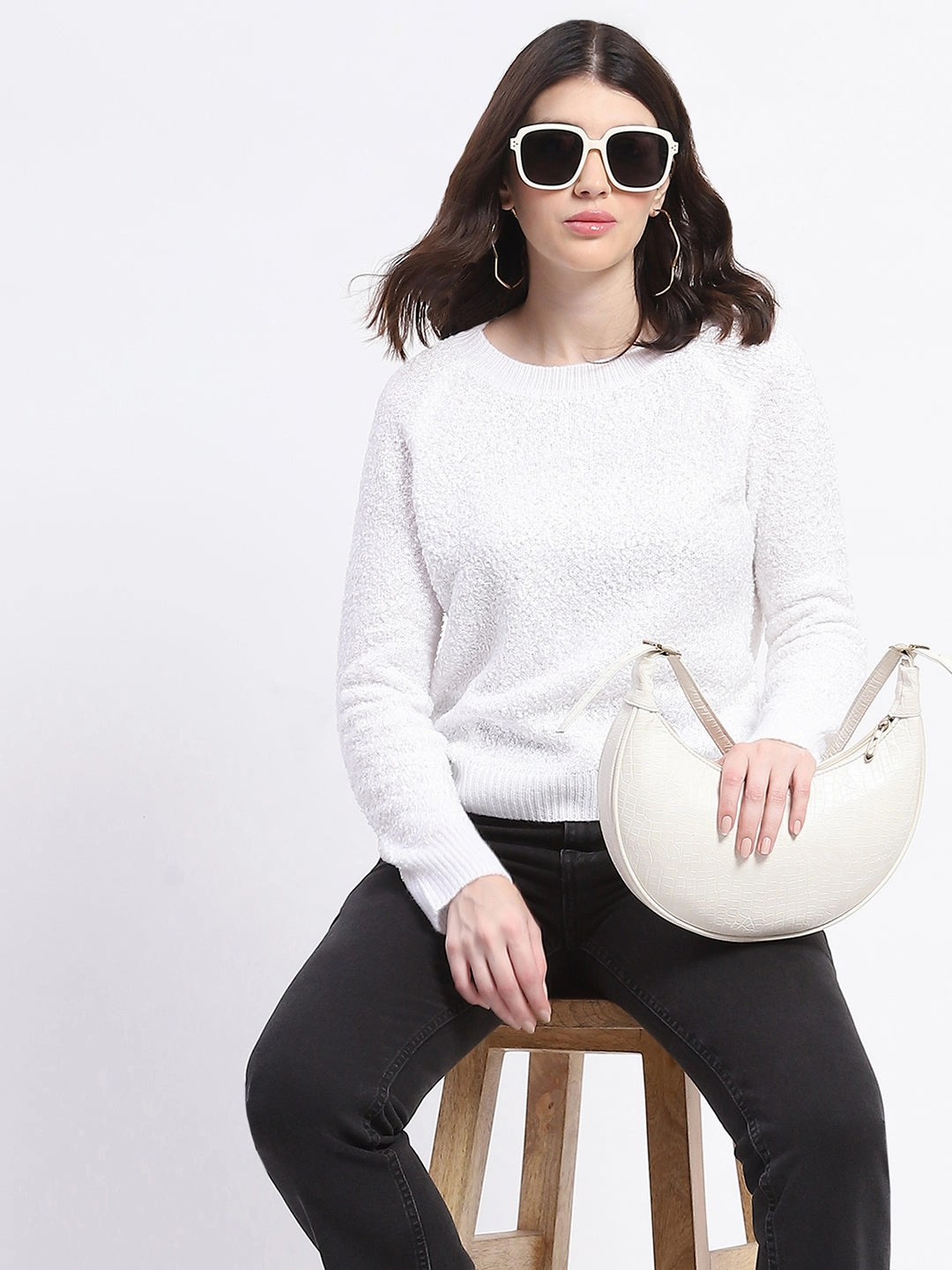 Madame Self Design Off White Sweater Ethical Production Knitwear