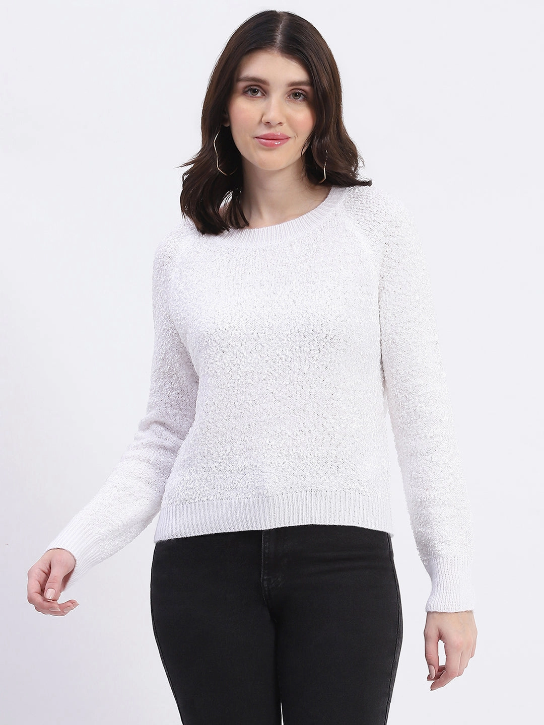 Madame Self Design Off White Sweater soft fit