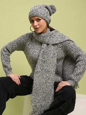 Madame Self Design Regular Fit Grey Sweater Chill Ready