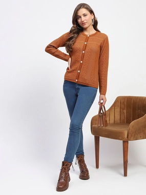 Madame Self-Designed Crew Neck Button Down Tan Cardigan EcoFriendly Material