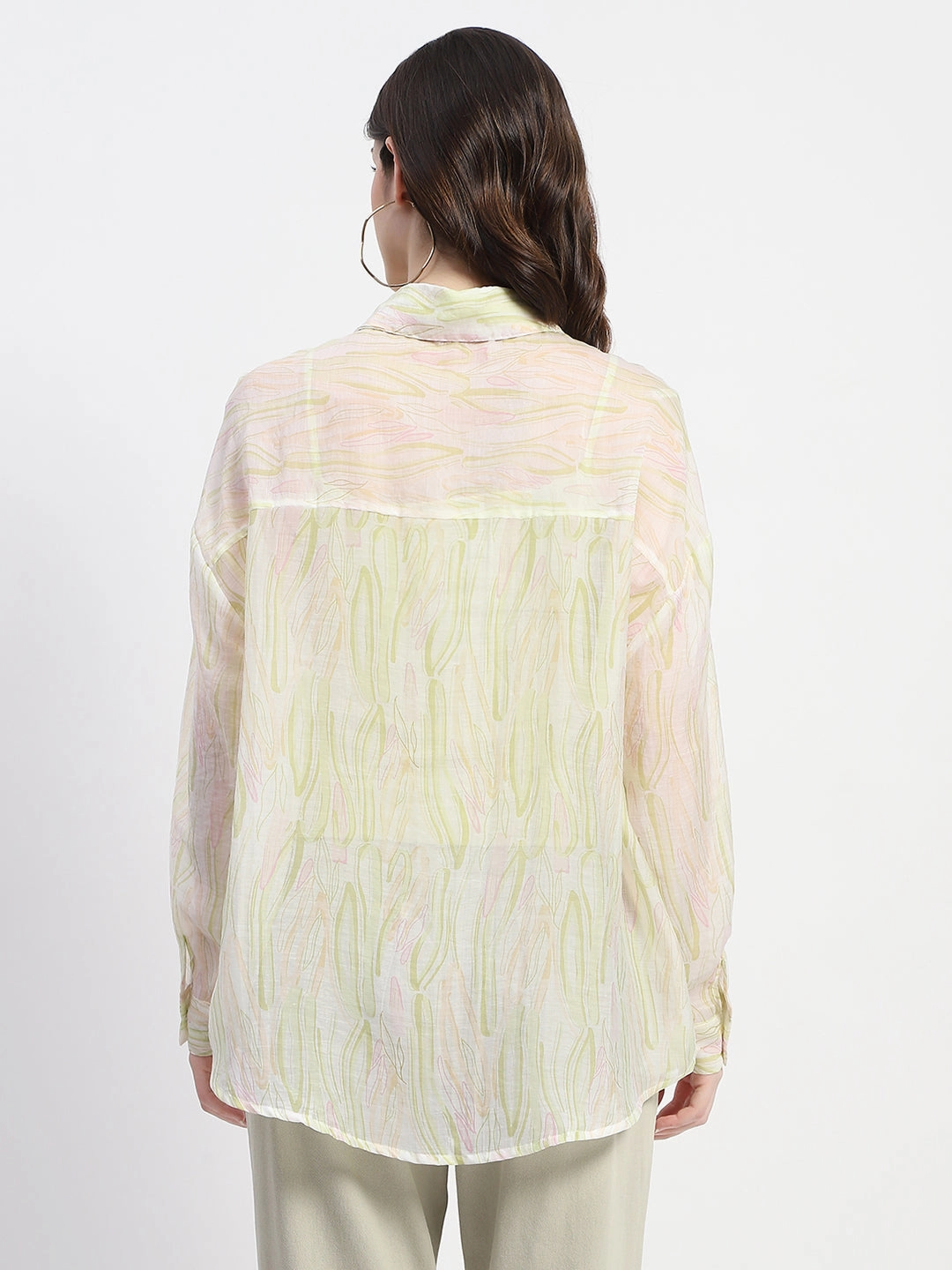 Business casual Madame Semi Sheer Abstract Print Lime Shirt