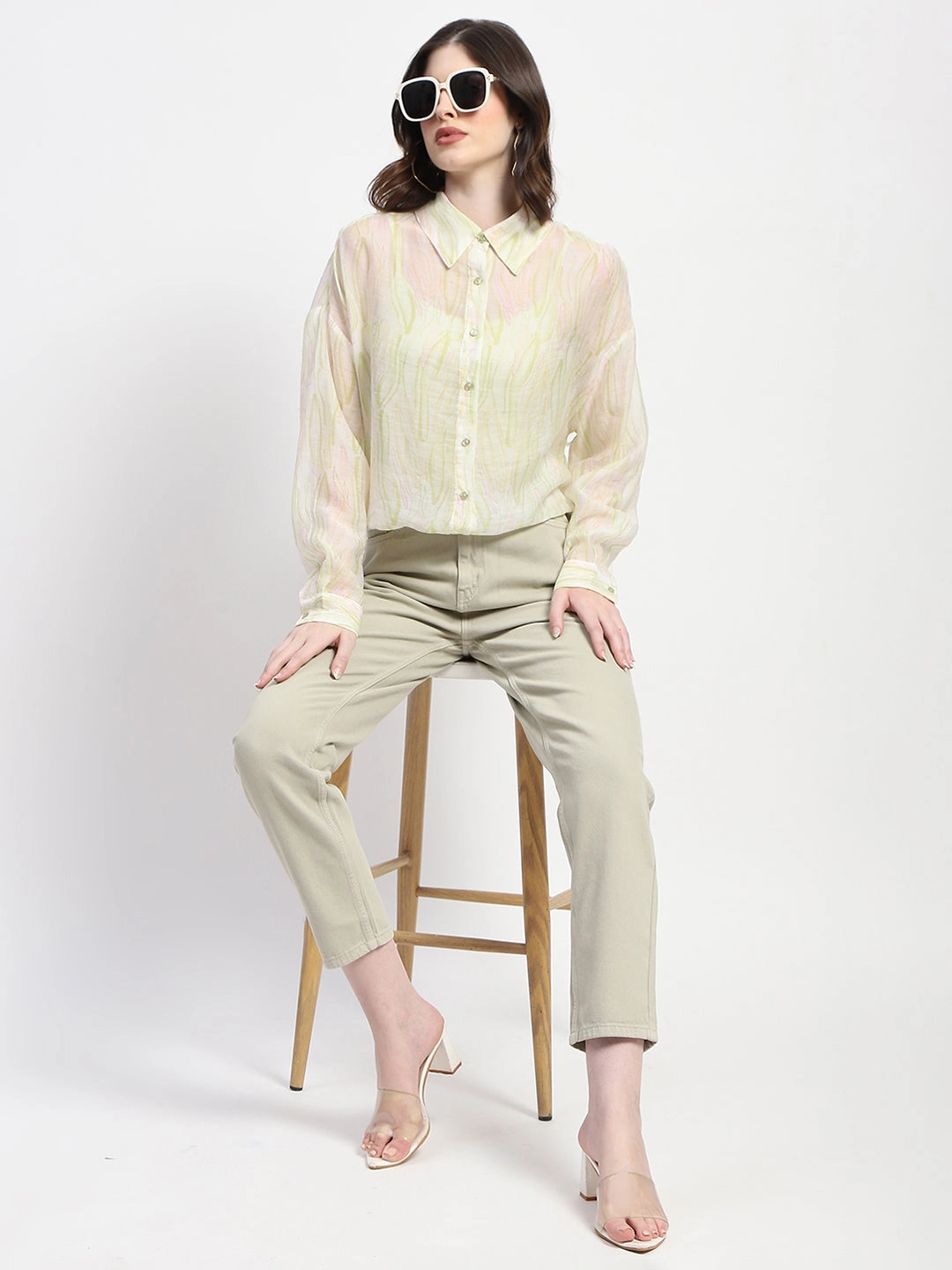 Madame Semi Sheer Abstract Print Lime Shirt Fade Resistant Formula All-Ages Fit