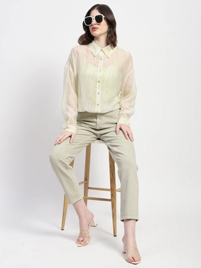 Madame Semi Sheer Abstract Print Lime Shirt Fade Resistant Formula All-Ages Fit