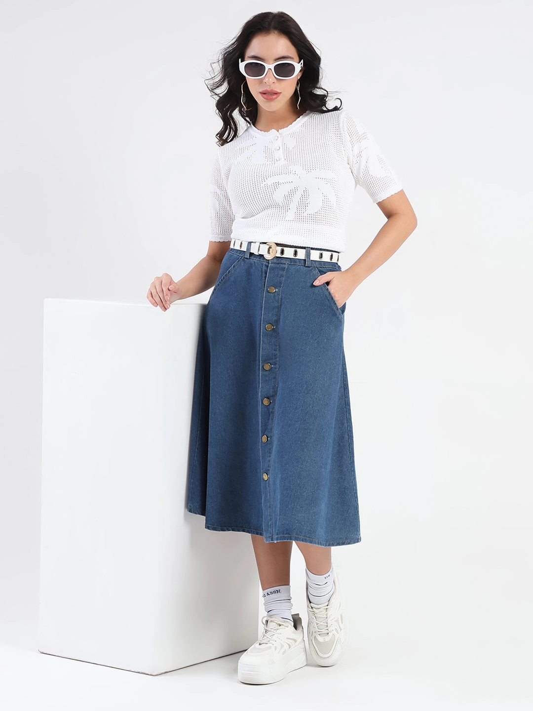 Madame Semi Sheer Botanical Pattern White Knit Top Stain Repellent Coating