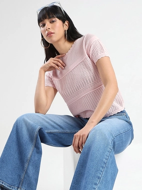Soft Touch Blend AbrasionResistant Madame Semi Sheer Knitted Cotton Blend Pink Top